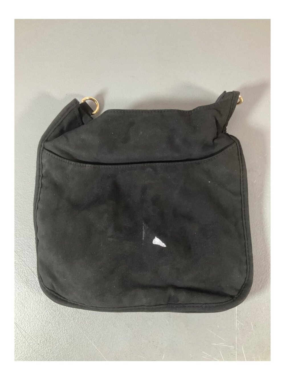 Adorned Black Faux-Suede Messenger Bag with Multi-Straps and Detachable Pouch